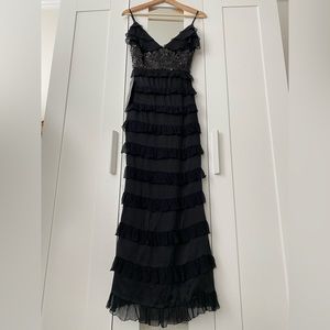 bebe 100% Silk & Sequin Black Maxi 1920s Style Dress/Gown, NWT, XS